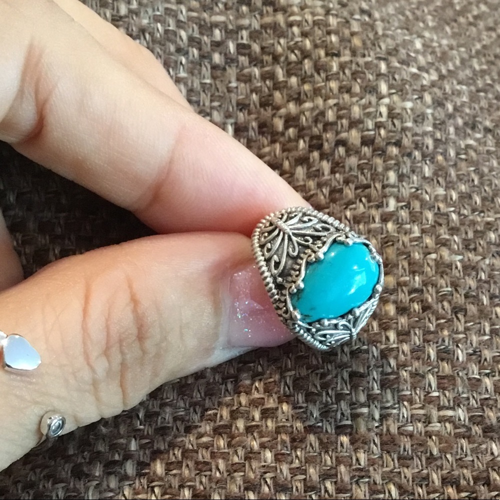 SILVER TURQUOISE RING SIZE 5 - Picture 2 of 9